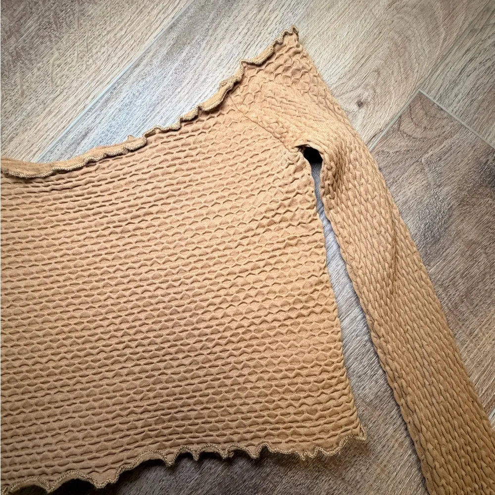 Free People Intimately‎ Textured Crop Top XS/S Antique Gold Off Shoulder Boho